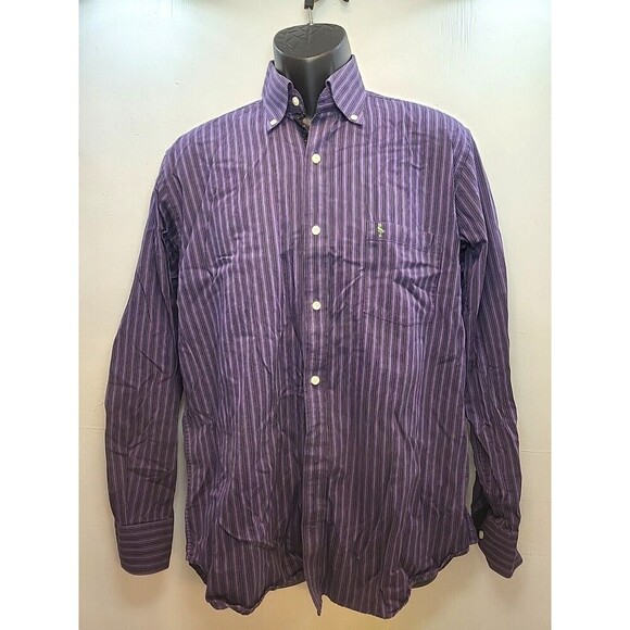 Tailorbyrd Mens Large Long Sleeve Preppy Business Stripe Dress Dark Purple Shirt - Picture 1 of 9